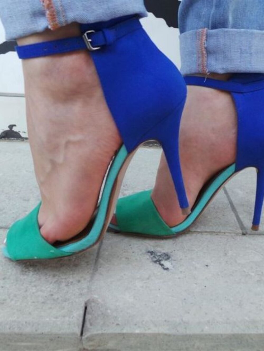 NEW Zara Colorblock Suede Ankle Strap Stiletto High Heels Sandals Blue  37 6.5